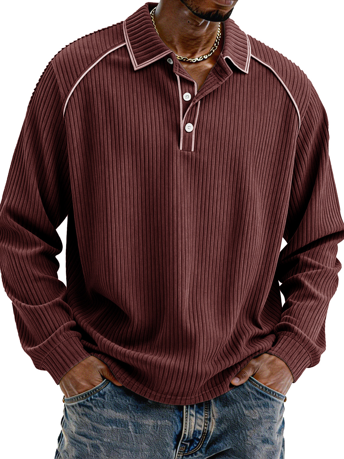 Stylish Casual Loose Corduroy Fabric Lapel Long-sleeved Polo Shirt