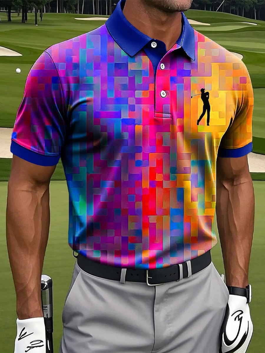 Men's Retro Art Line Ripple Print Casual Business Polo Shirt