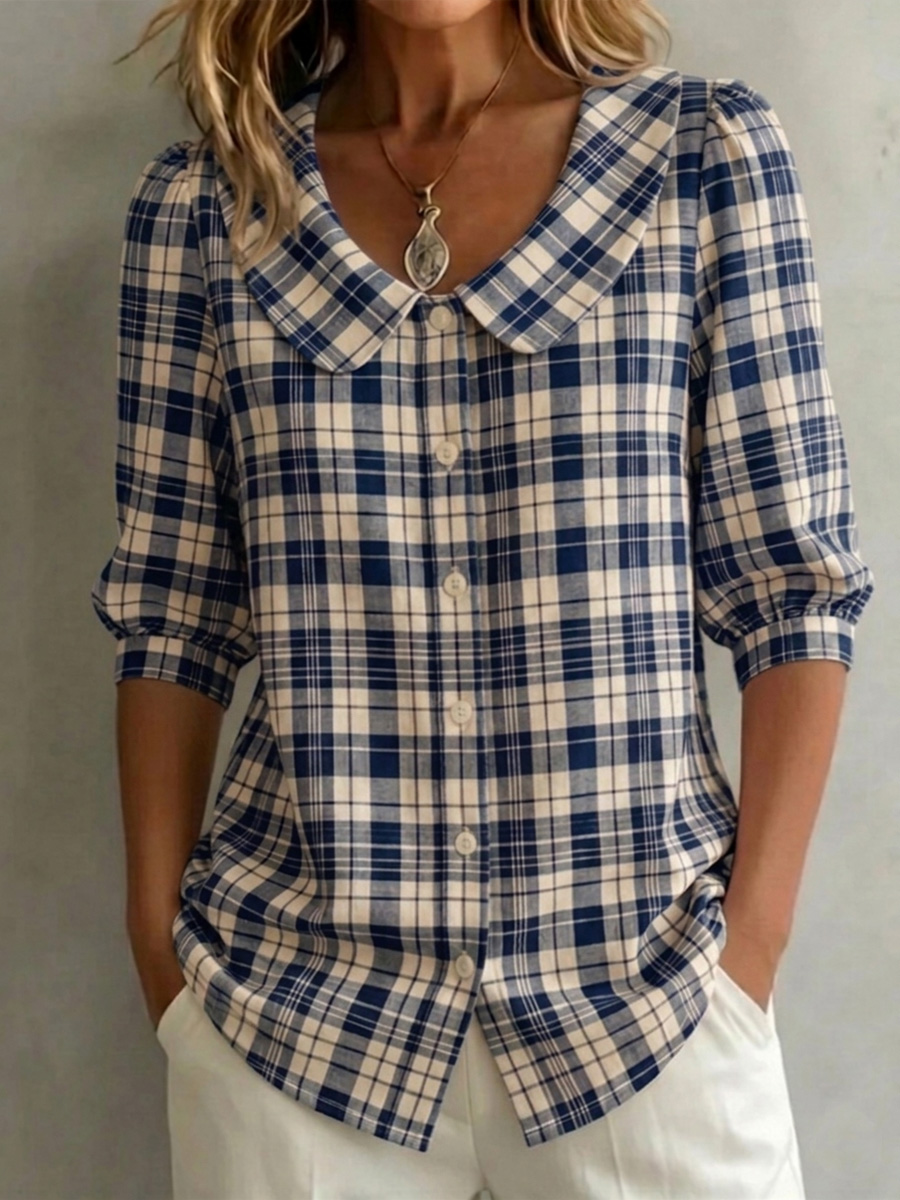 New Arrival 🔥 Women's Classic Vintage Checkered Cotton Linen Blouse