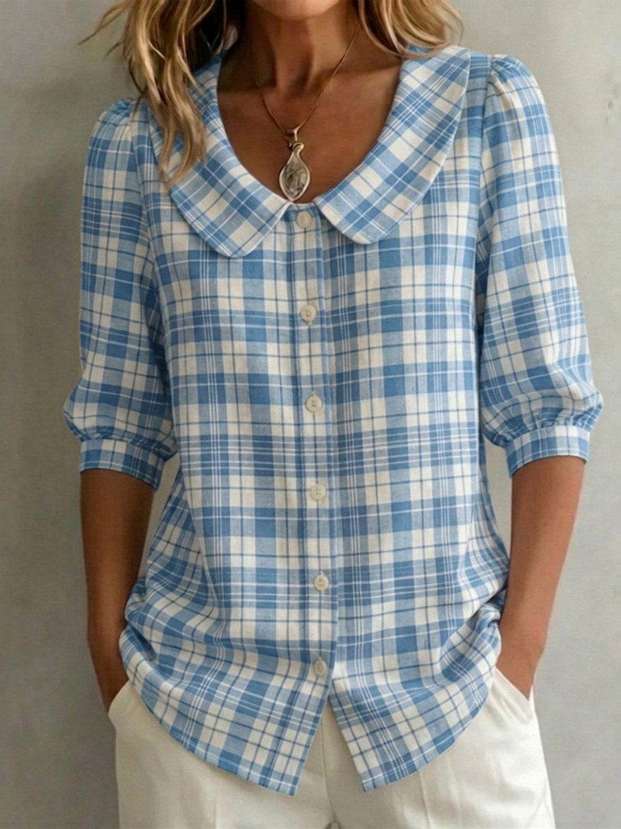 New Arrival 🔥 Women's Classic Vintage Checkered Cotton Linen Blouse