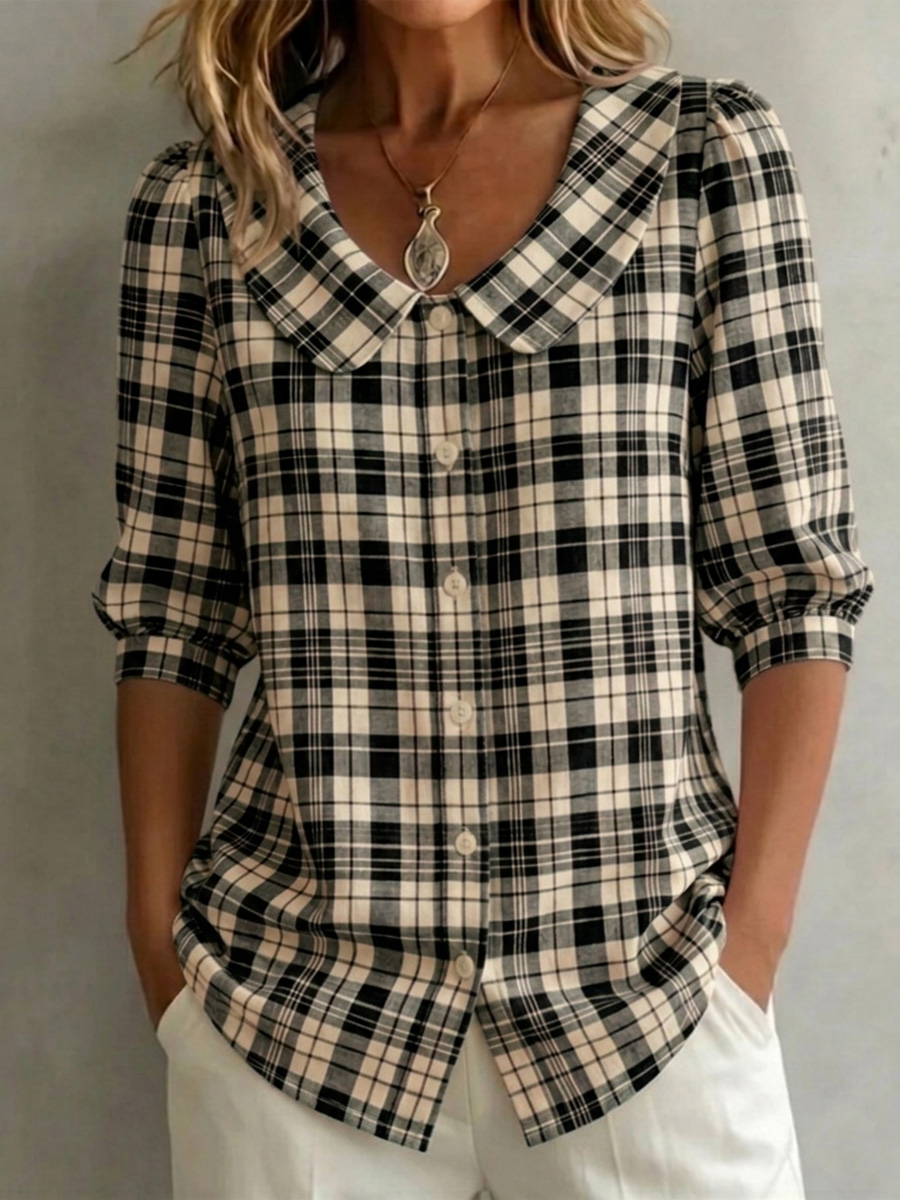 New Arrival 🔥 Women's Classic Vintage Checkered Cotton Linen Blouse