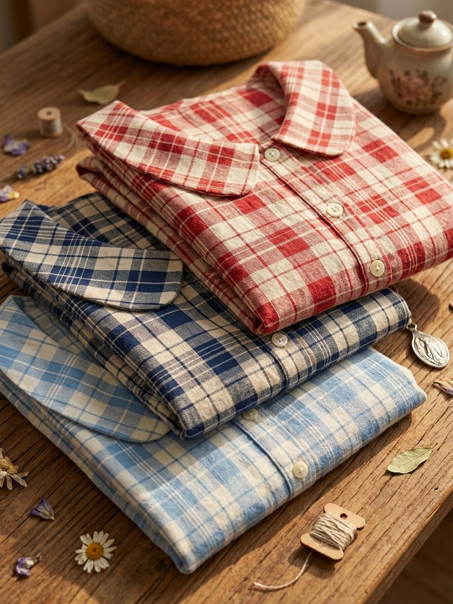New Arrival 🔥 Women's Classic Vintage Checkered Cotton Linen Blouse