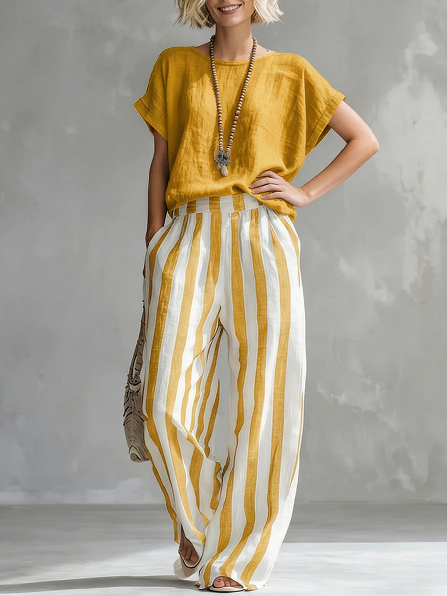New Arrivals🔥 Cozy Loose-fit Striped Cotton Linen Two-piece Set