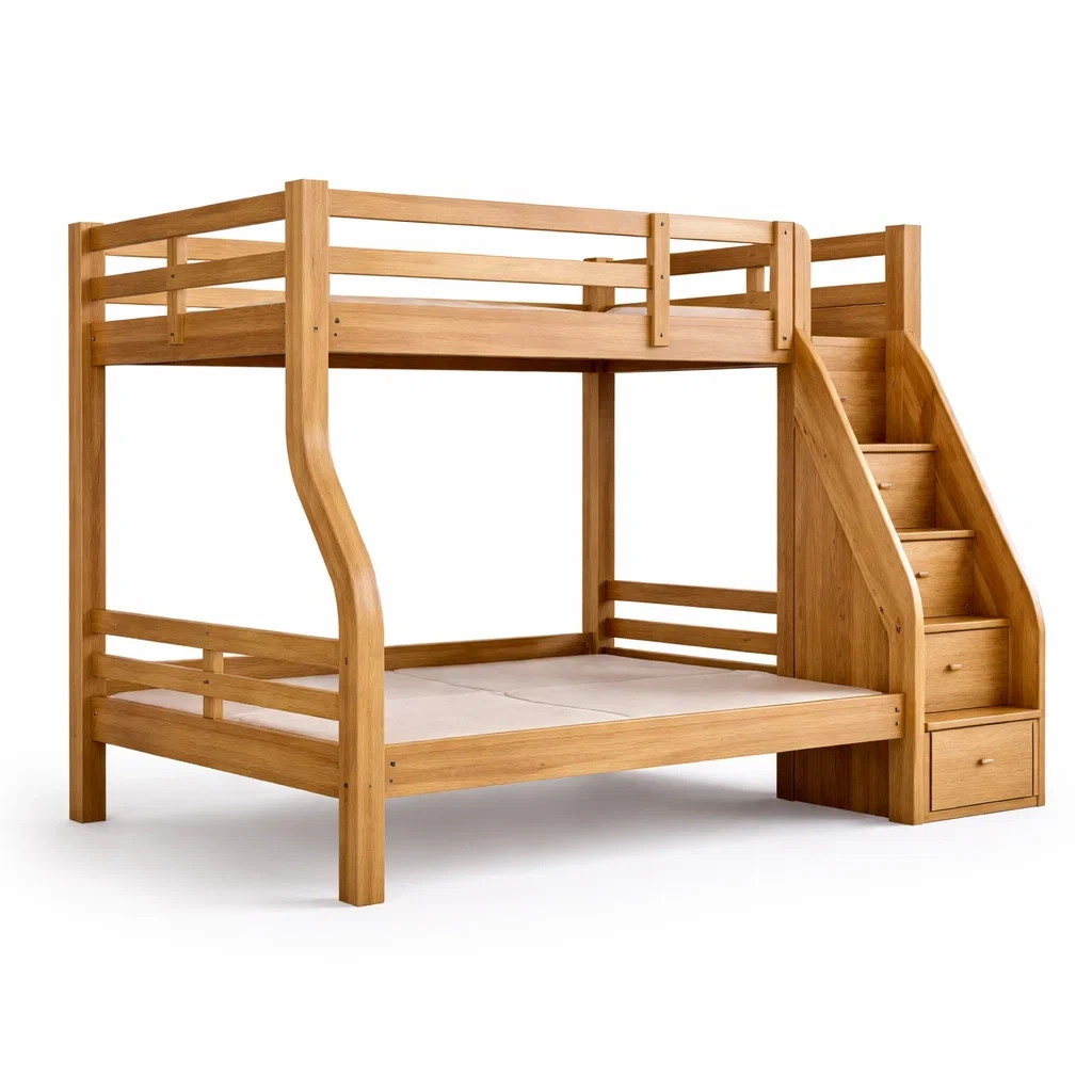 Lit superposé en bois avec escalier et rangements-PUREVIB Eszz