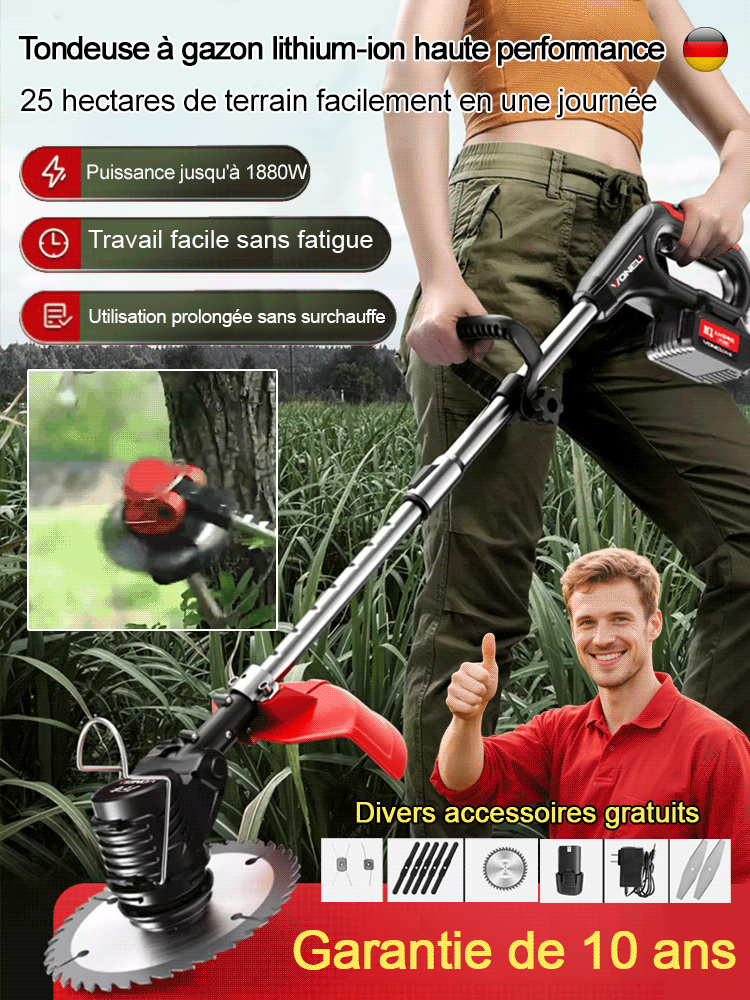 【Sans prise électrique】Tondeuse à gazon sans fil professionnelle 1800 W ✨ Garantie moteur de 10 ans