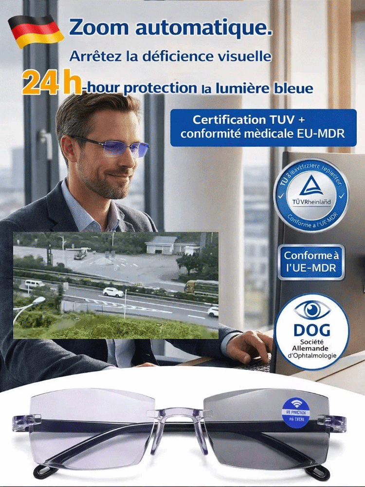 【Pas d'examen de vue requis】Lunettes Intelligentes Autofocus Hôpital 🏥 | Mise au point 0.01s⚡ | S'adapte Automatiquement à Votre Vue | dioptrie ajustable de -10D à +10D🧬 | verres polarisés photochromiques👓