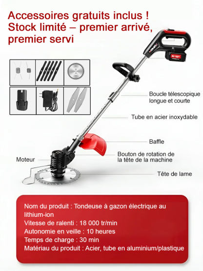 【Sans prise électrique】Tondeuse à gazon sans fil professionnelle 1800 W ✨ Garantie moteur de 10 ans