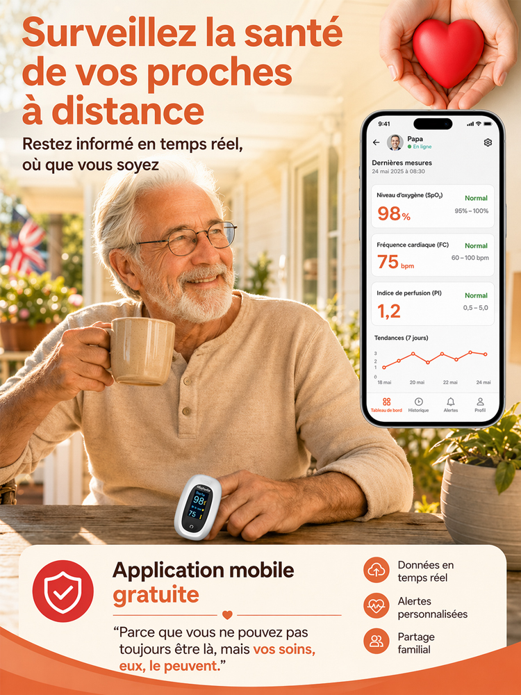 Moniteur de fréquence cardiaque, de pulsation et d'oxygène sanguin pour usage domestique