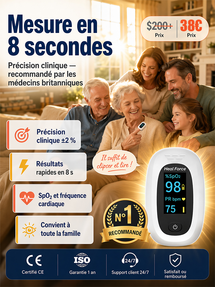 Moniteur de fréquence cardiaque, de pulsation et d'oxygène sanguin pour usage domestique