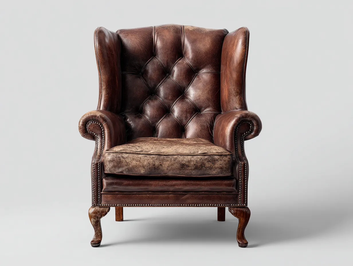 Sillón orejero tapizado en piel sintética envejecida 86x94x110 cm - marrón envejecido - estilo clásico para salón-Nookmyhaus