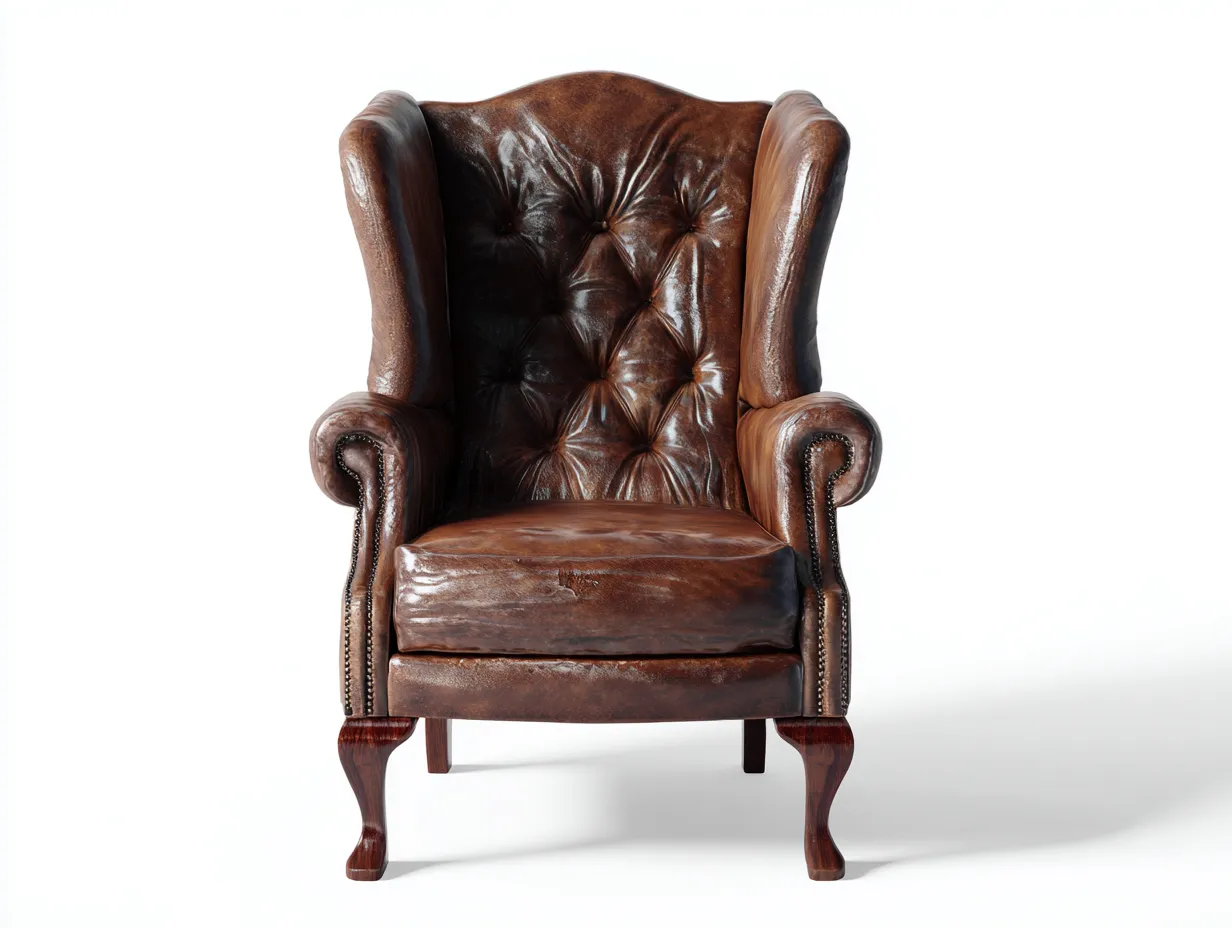 Sillón orejero de cuero 86x90x110 cm - marrón envejecido - estilo clásico para salón-Nookmyhaus