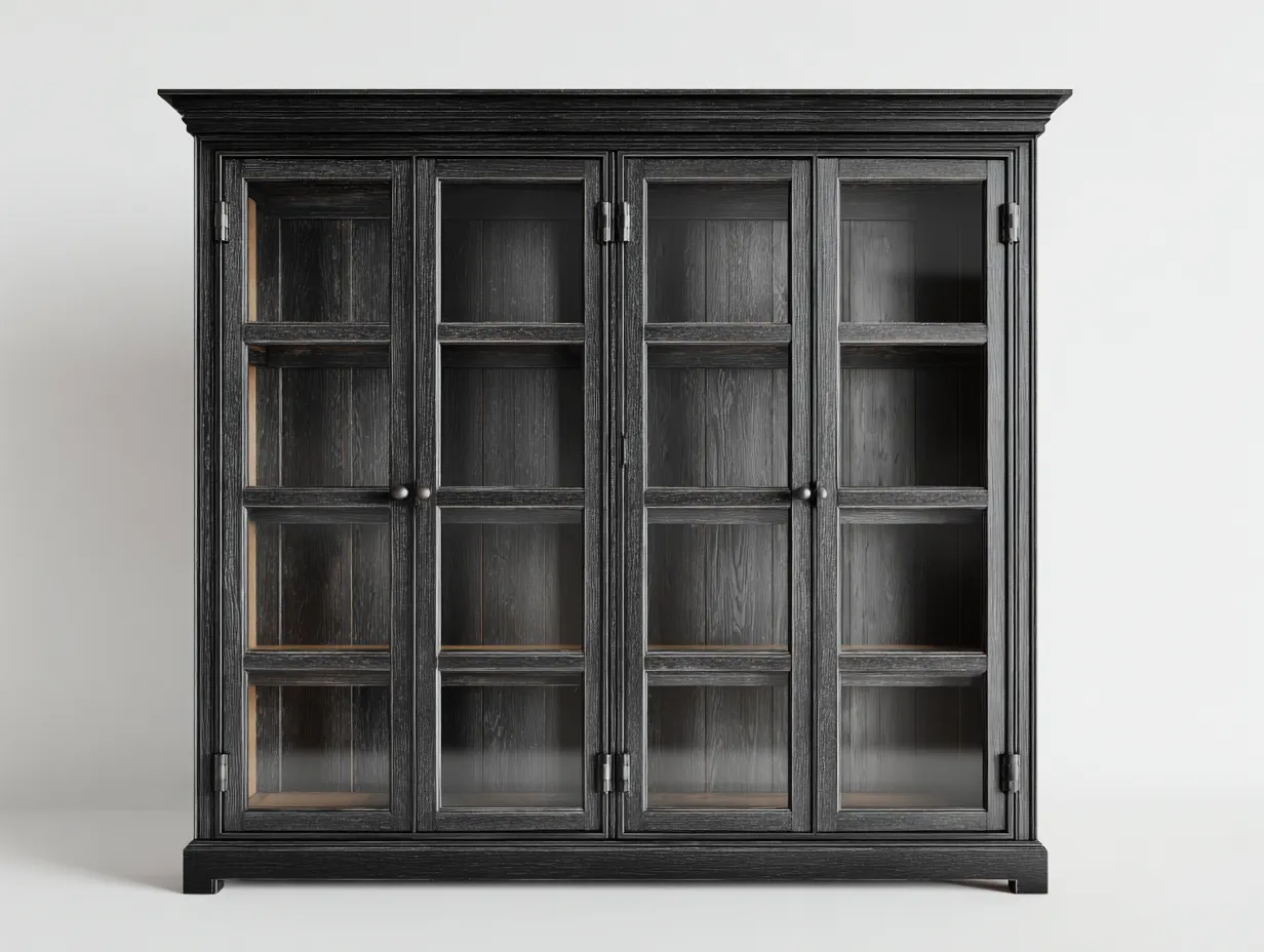 Vitrina de madera con puertas de vidrio 180x45x200 cm - negro envejecido - diseño clásico para salón-Nookmyhaus