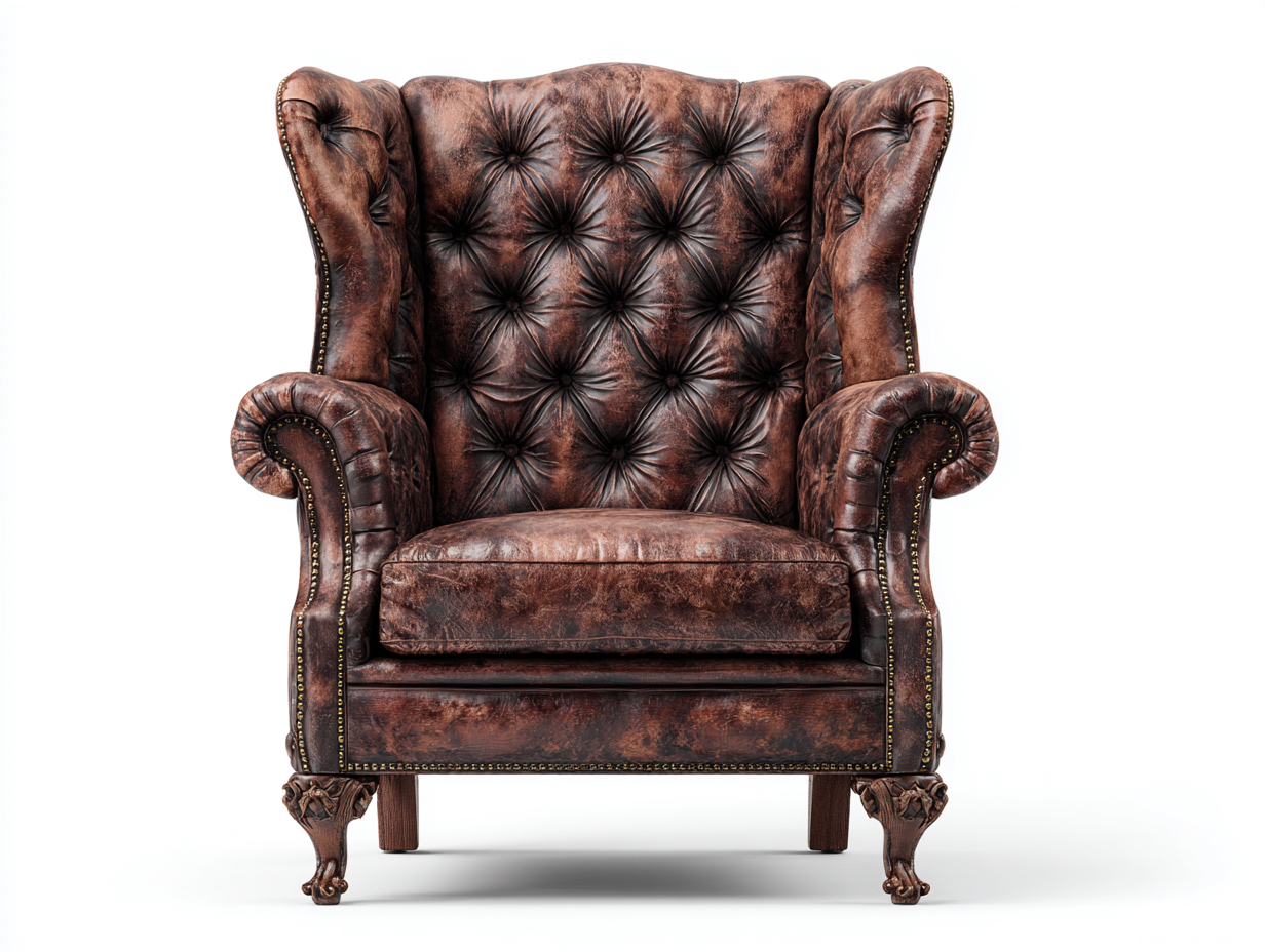 Sillón orejero tapizado efecto cuero con respaldo capitoné 85x90x110 cm - marrón - diseño clásico para salón-Nookmyhaus