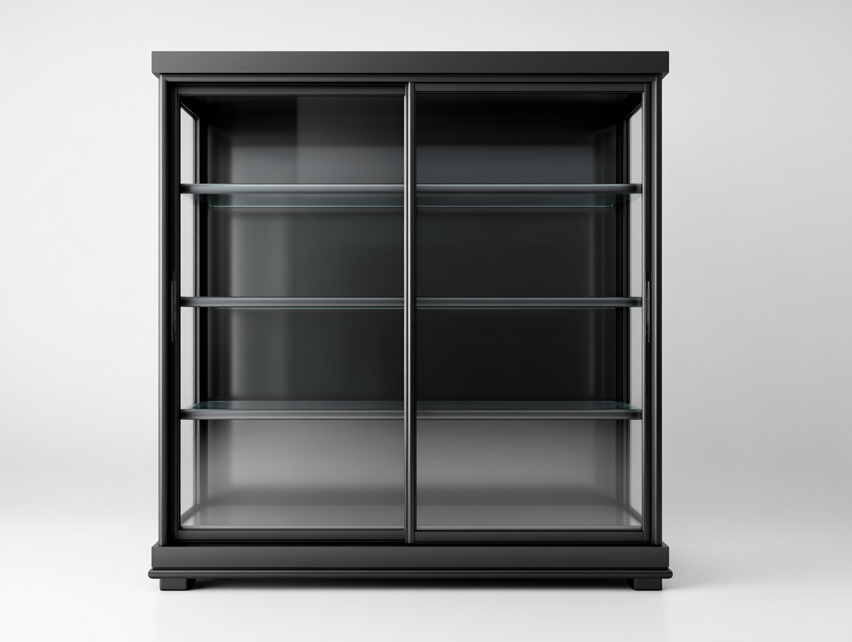 Vitrina de cristal con estructura metálica 120x40x180 cm - negro - diseño moderno para salón-Nookmyhaus