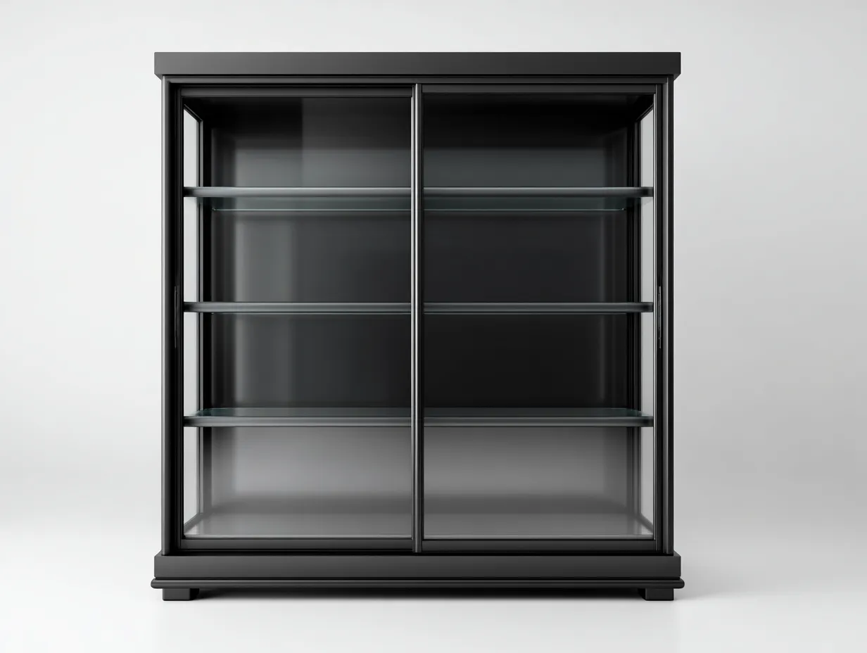 Vitrina de cristal con estructura metálica 120x40x180 cm - negro - diseño moderno para salón-Nookmyhaus