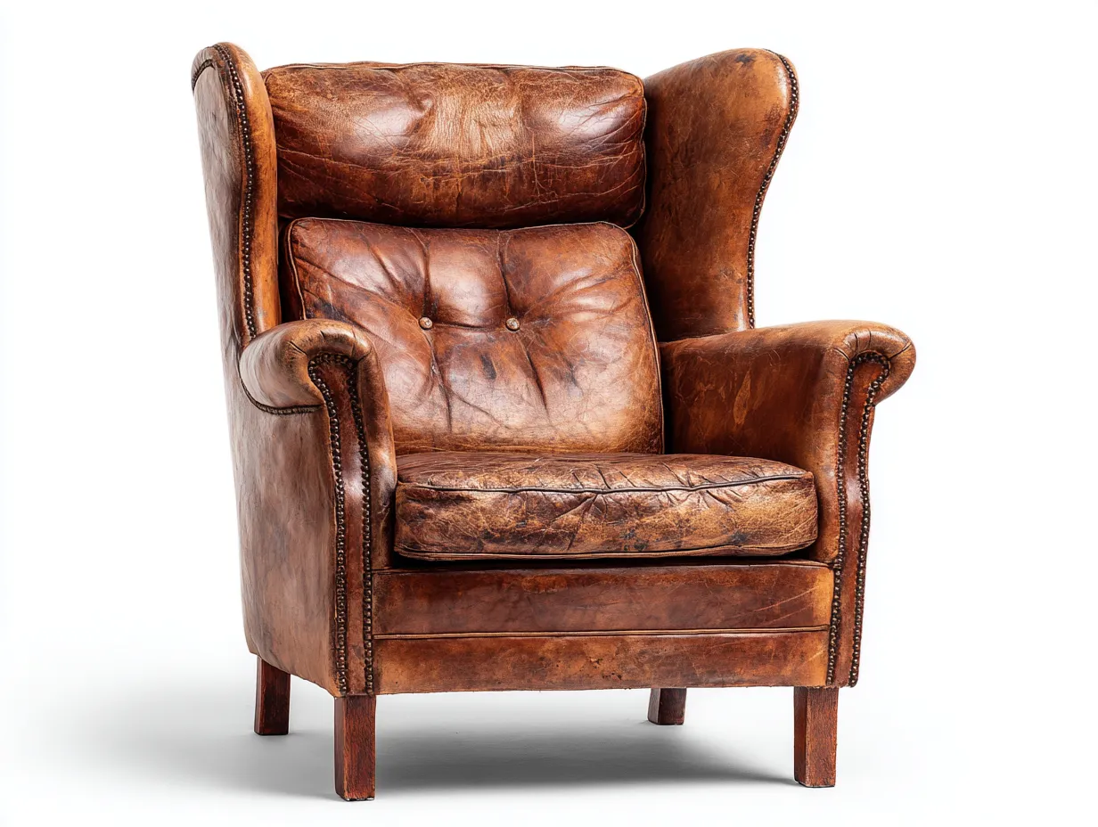 Sillón orejero de cuero 85x90x105 cm - marrón envejecido - estilo clásico para salón-Nookmyhaus