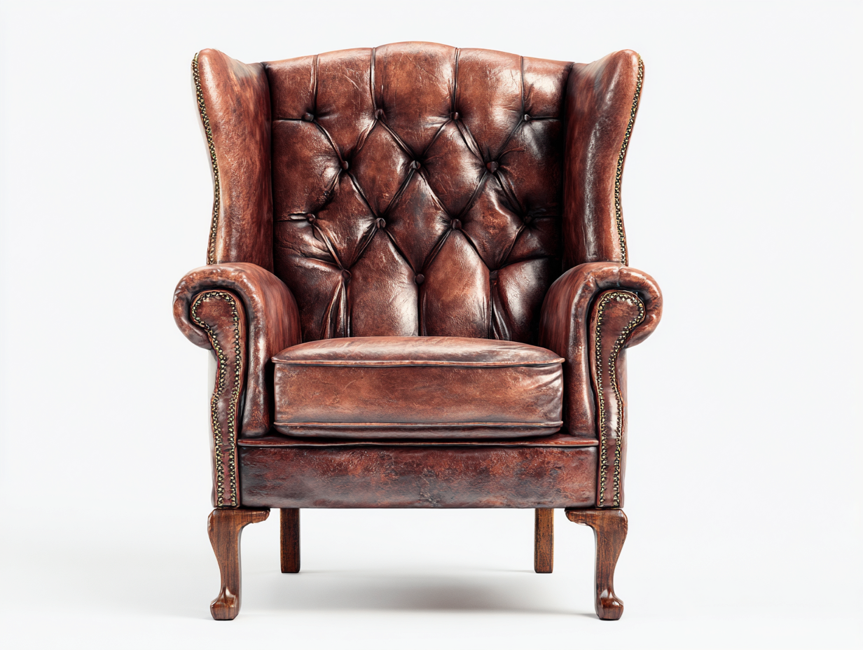 Sillón orejero tapizado en piel con respaldo capitoné 85x90x105 cm - marrón - estilo clásico y confort tradicional-Nookmyhaus