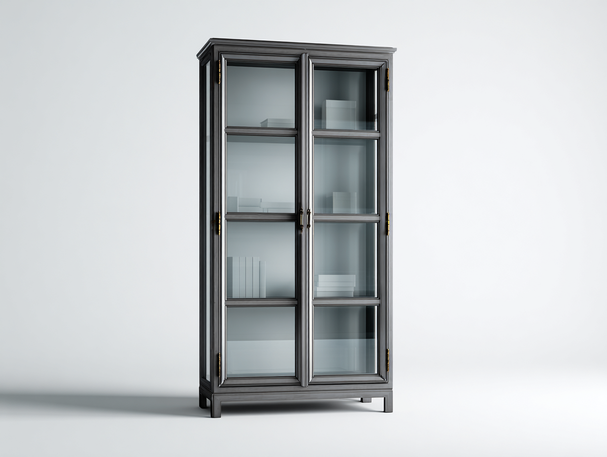 Vitrina de madera y vidrio 80x40x190 cm - gris oscuro - diseño elegante para salón-Nookmyhaus