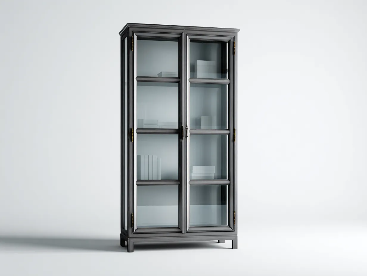 Vitrina de madera y vidrio 80x40x190 cm - gris oscuro - diseño elegante para salón-Nookmyhaus