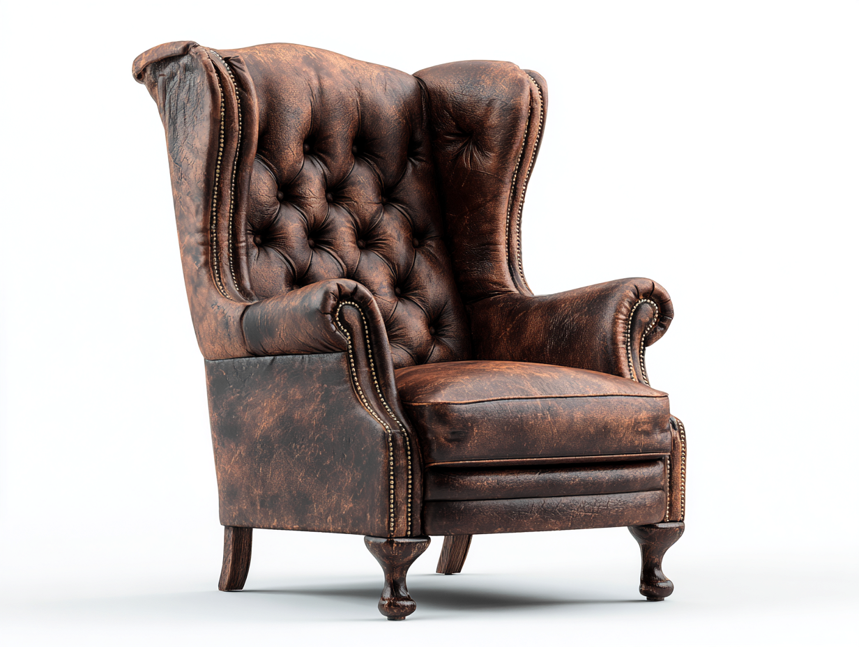 Sillón orejero tapizado efecto cuero con respaldo capitoné 88x92x108 cm - marrón oscuro - estilo clásico para salón-Nookmyhaus