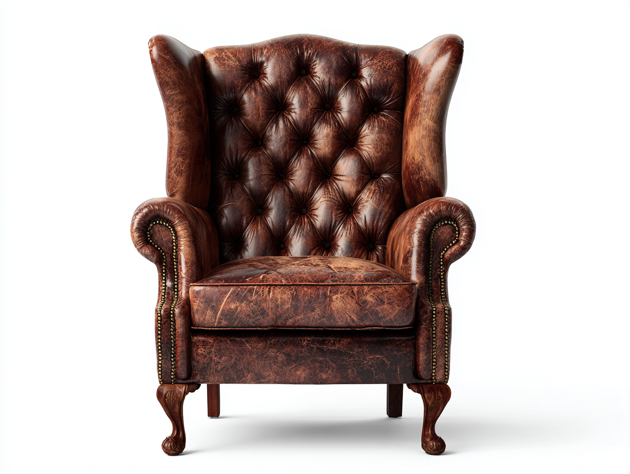 Sillón orejero tapizado en piel sintética 85x90x105 cm - marrón - estilo clásico para salón-Nookmyhaus