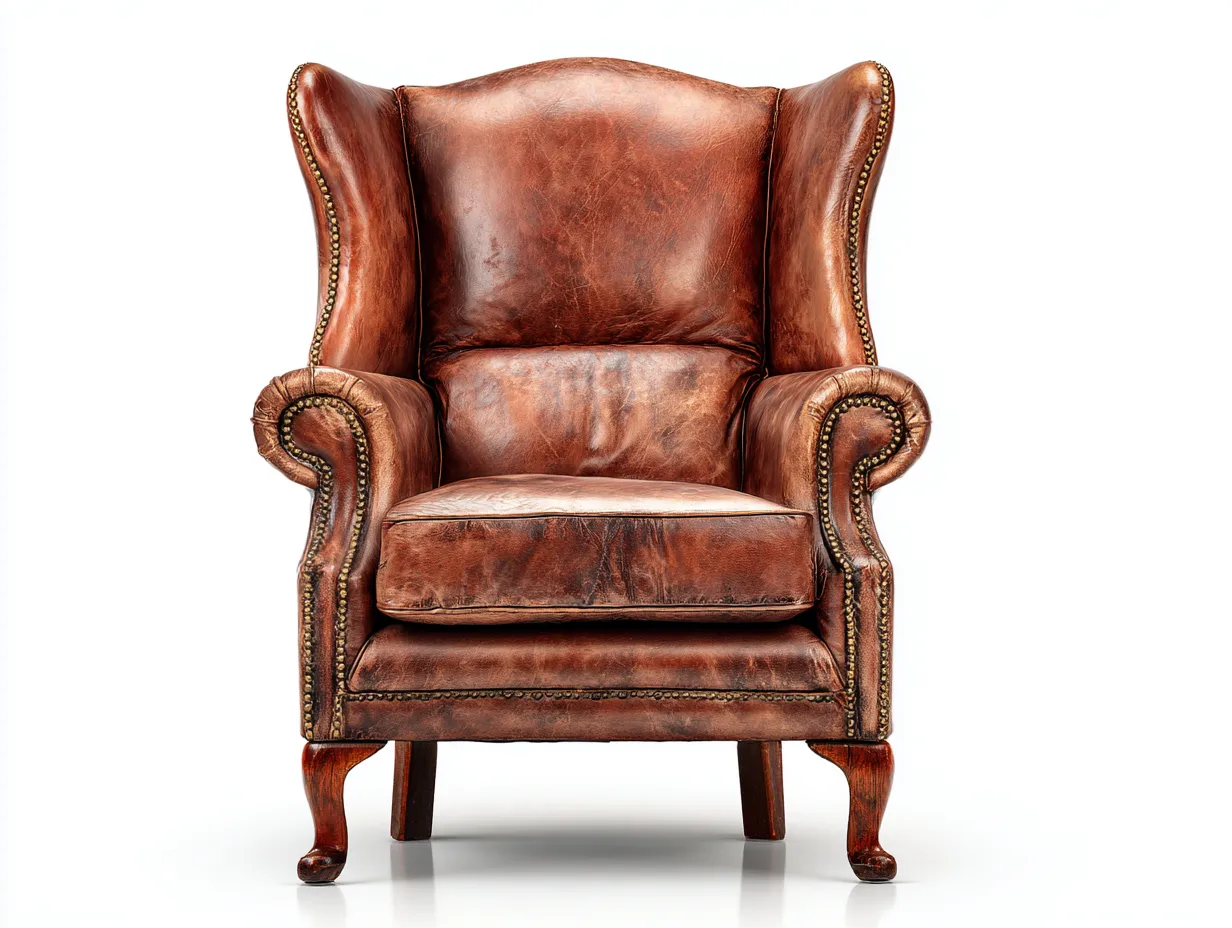 Sillón orejero tapizado en piel con respaldo alto 86x94x110 cm - marrón - estilo clásico y asiento confortable-Nookmyhaus