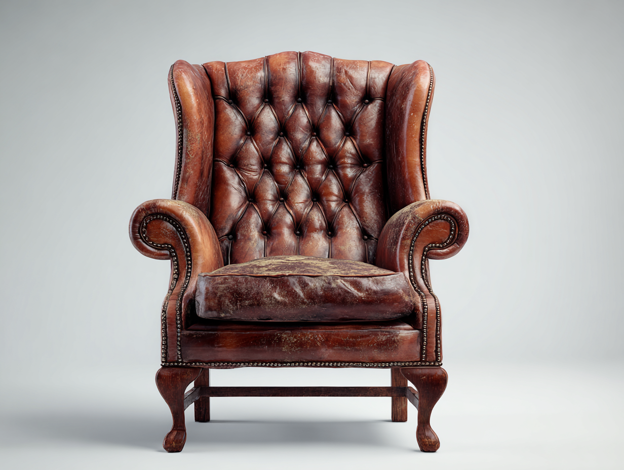 Sillón orejero tapizado en piel con respaldo capitoné 88x92x108 cm - marrón oscuro - estilo clásico y confort envolvente-Nookmyhaus