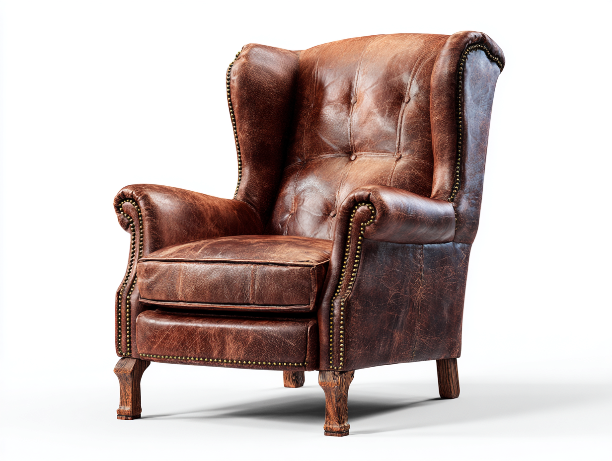 Sillón orejero tapizado en cuero acolchado 80x85x105 cm - marrón - diseño clásico para descanso confortable-Nookmyhaus