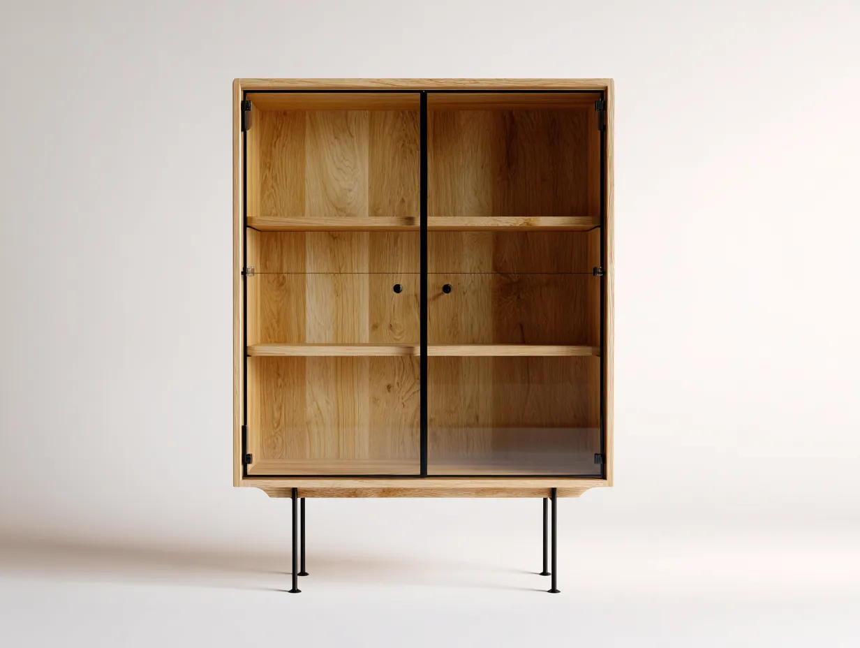 Vitrina de madera y vidrio 90x40x150 cm - roble natural - diseño moderno para salón-Nookmyhaus