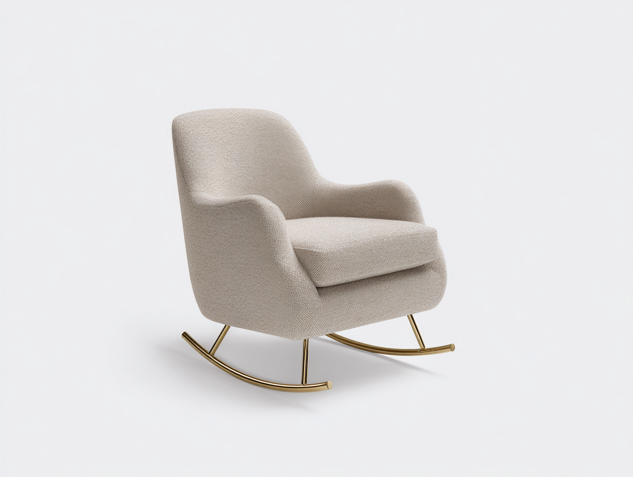 Sedia a dondolo in tessuto imbottito 74x90x92cm - Beige - Stile moderno elegante-Loftgethaus