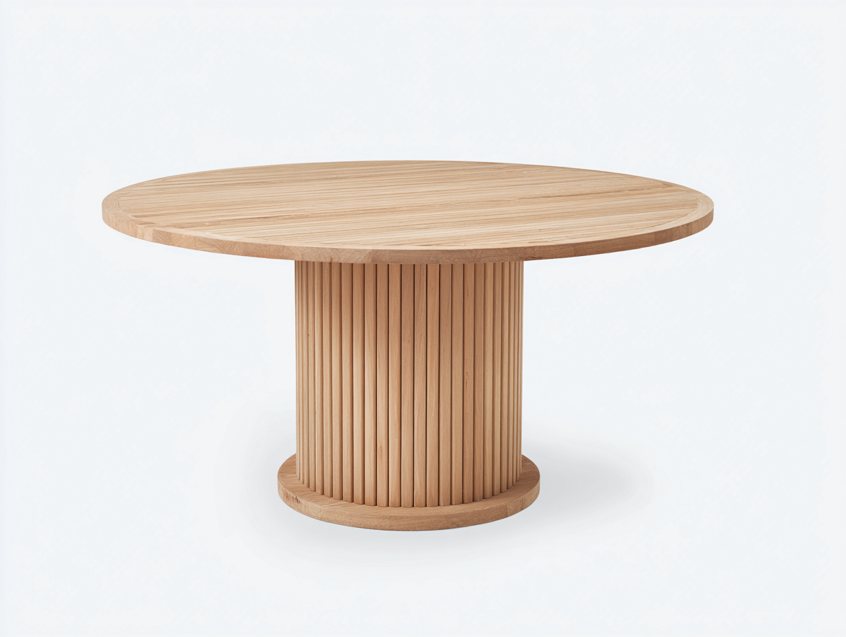 Tavolo da giardino rotondo in legno massello 120x120x75 cm - marrone naturale - design moderno con base centrale-Loftgethaus