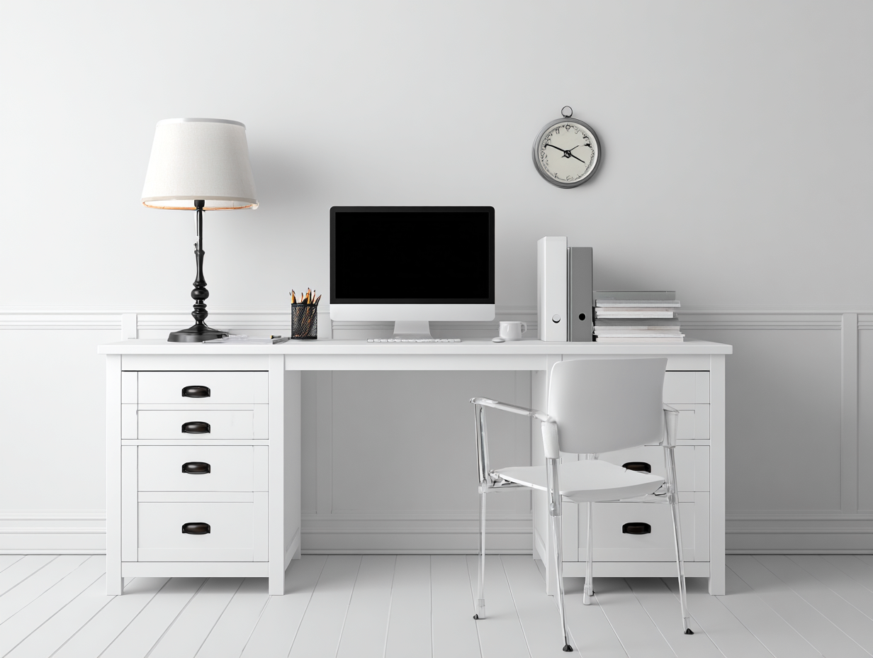 Scrivania con cassetti laterali integrati 160x70x75 cm - bianco - stile classico-Loftgethaus