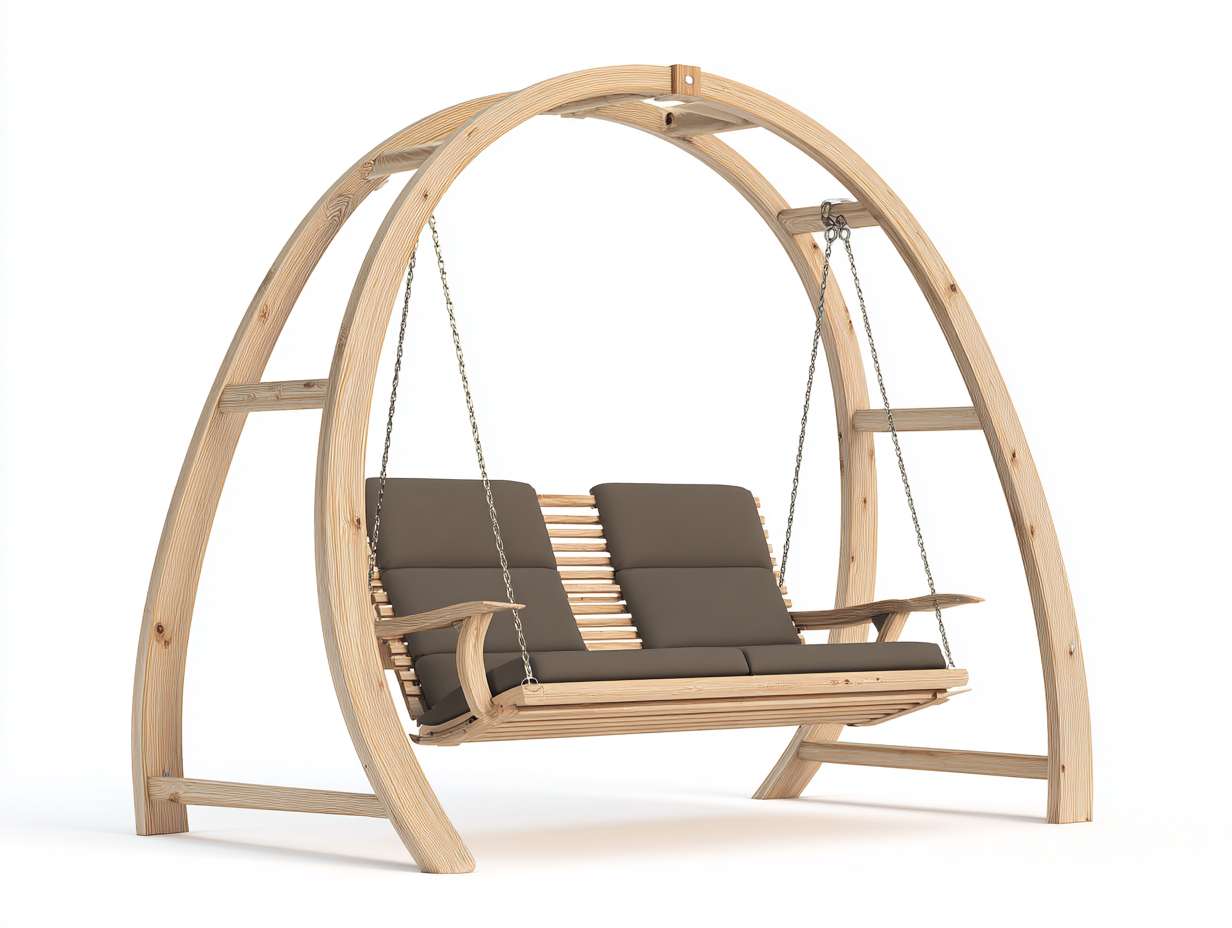 Dondolo da giardino in legno massello 180x120x170 cm - marrone chiaro - per esterni - design naturale-Loftgethaus