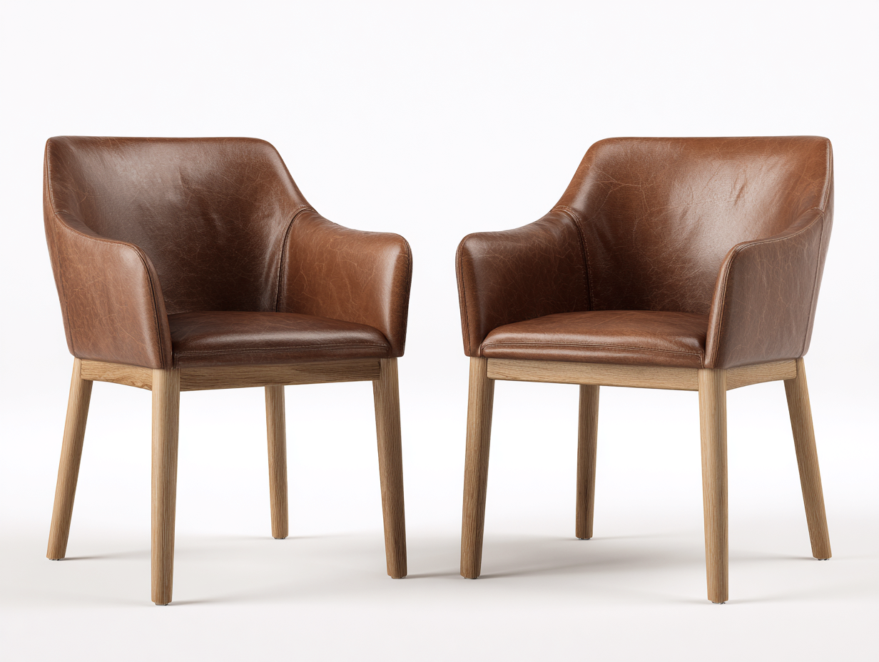 Sedia da pranzo in pelle e legno set di 2 55x58x80cm - Marrone - Stile classico elegante-Loftgethaus