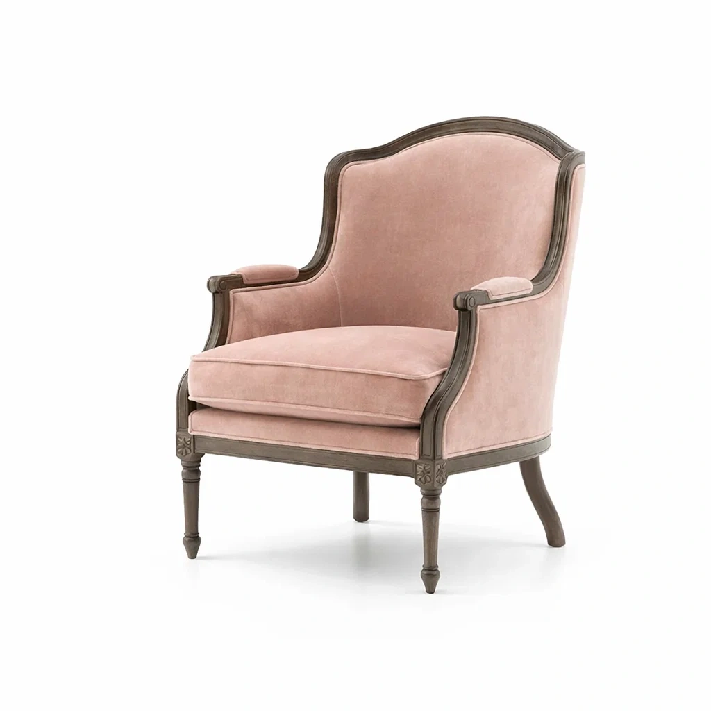 Poltrona in velluto rosa con struttura in legno-cozyvibezzz