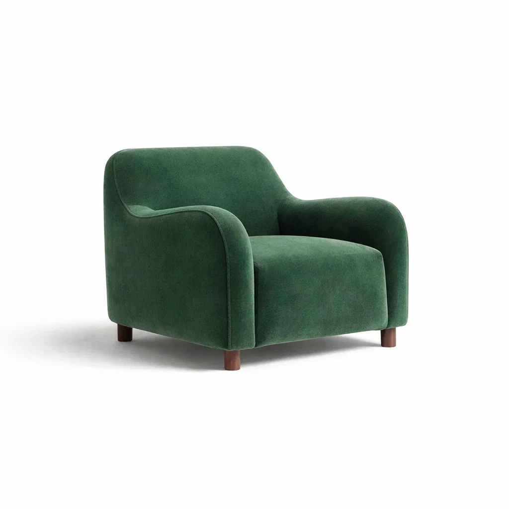 Poltrona in velluto con struttura in legno massello verde-cozyvibezzz