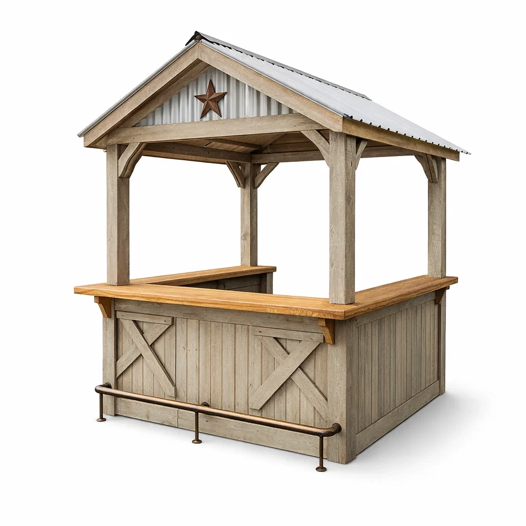 Padiglione bar in legno e metallo con ripiani-cozyvibezzz