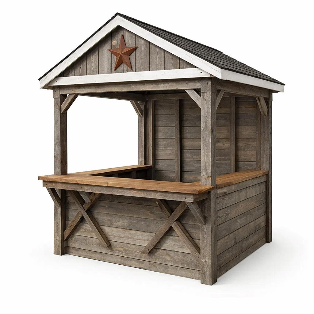 Padiglione bar in legno di pino grigio e marrone con stella-cozyvibezzz