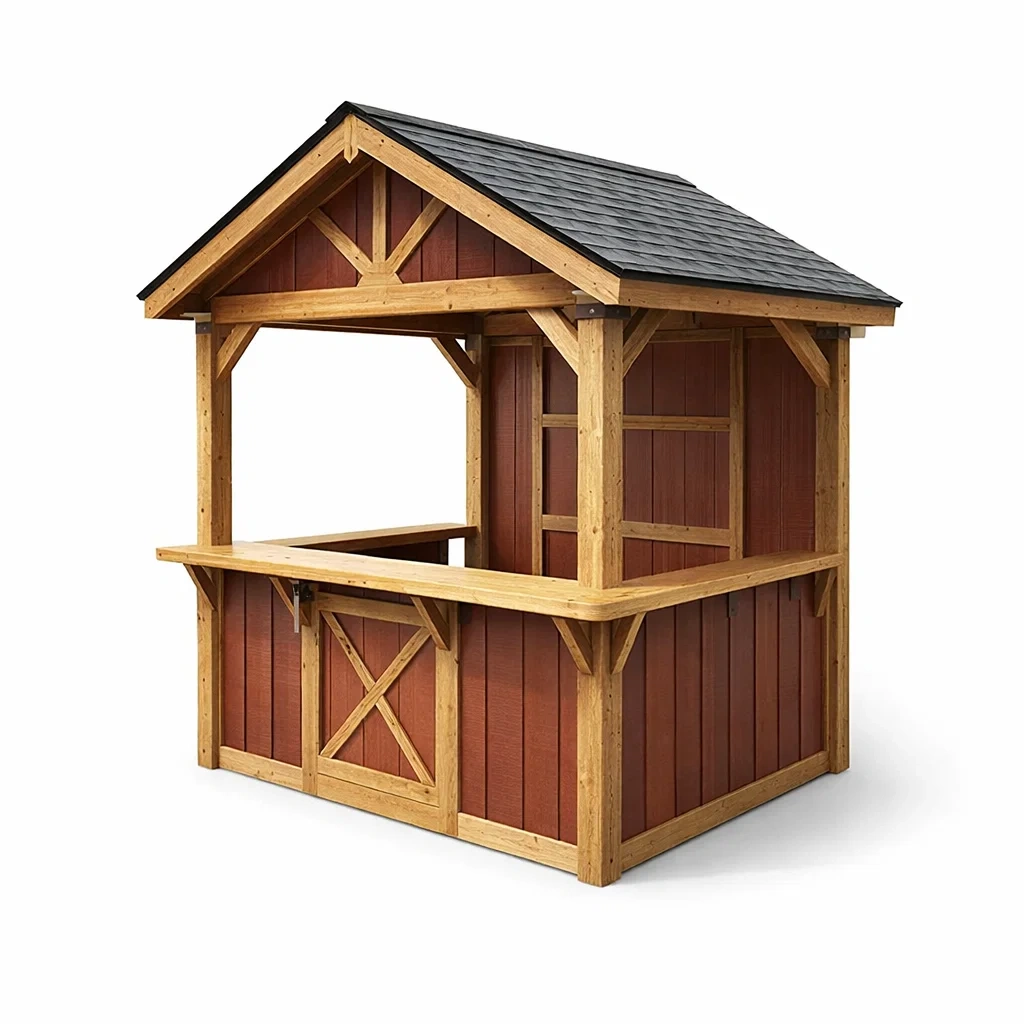 Padiglione bar in legno stile granaio con tetto in tegole-cozyvibezzz