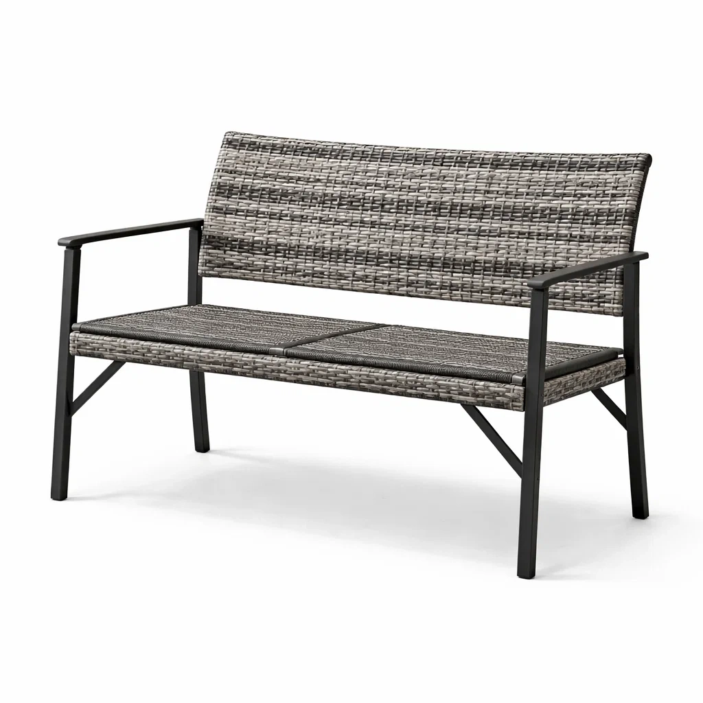 Panchina in metallo e rattan sintetico grigia-cozyvibezzz