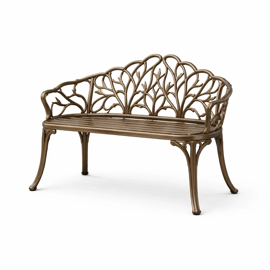 Panchina in alluminio bronzo con schienale decorativo-cozyvibezzz