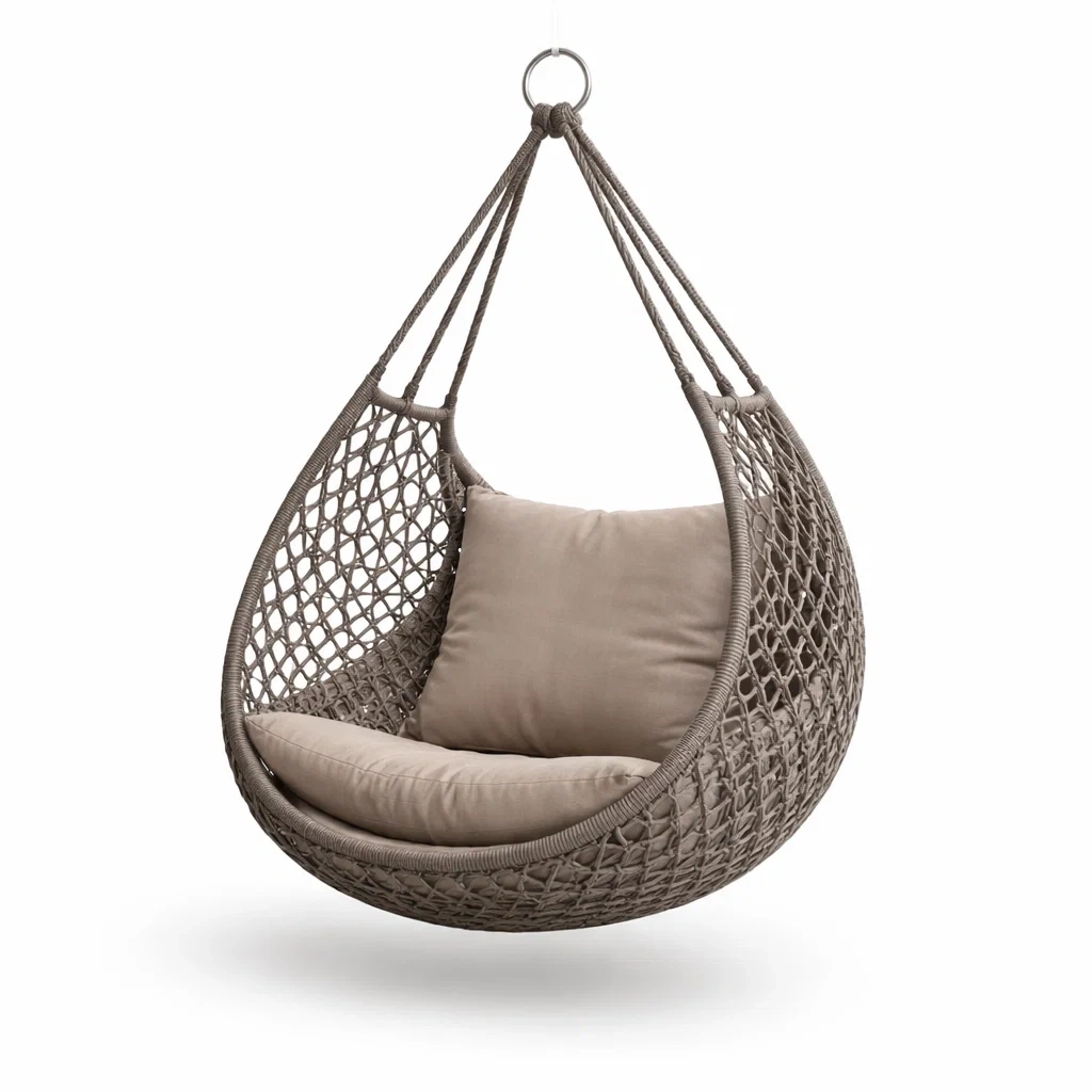 Poltrona sospesa in corda con cuscini in poliestere dimensioni 100x100x70 cm-cozyvibezzz