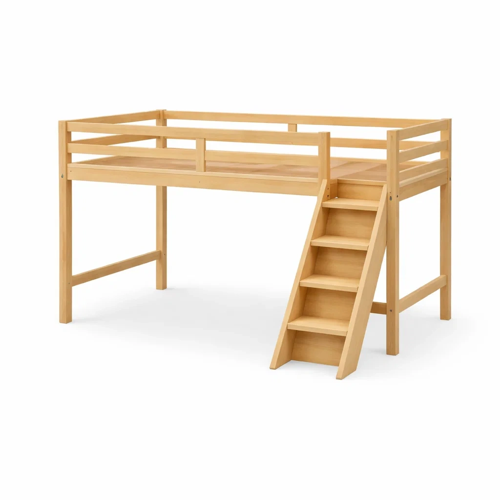 Letto a soppalco in legno di pino con scala 200x90x110 cm-cozyvibezzz