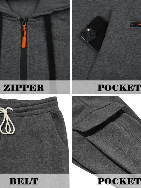 Men's Winter Heavyweight Fleece Lined Casual Set, Loose Fit Sporty Multi-Pocket Workwear Suit, Warm & Comfortable Outerwear Men's Winter Heavyweight Fleece Lined Casual Set, Loose Fit Sporty Multi-Pocket Workwear Suit, Warm & Comfortable Outerwear