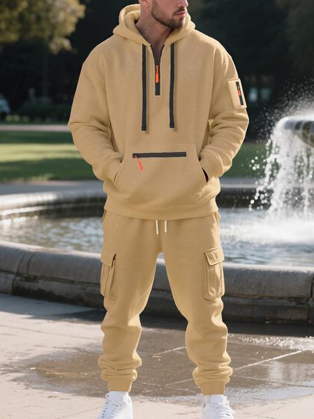 Men's Winter Heavyweight Fleece Lined Casual Set, Loose Fit Sporty Multi-Pocket Workwear Suit, Warm & Comfortable Outerwear Men's Winter Heavyweight Fleece Lined Casual Set, Loose Fit Sporty Multi-Pocket Workwear Suit, Warm & Comfortable Outerwear