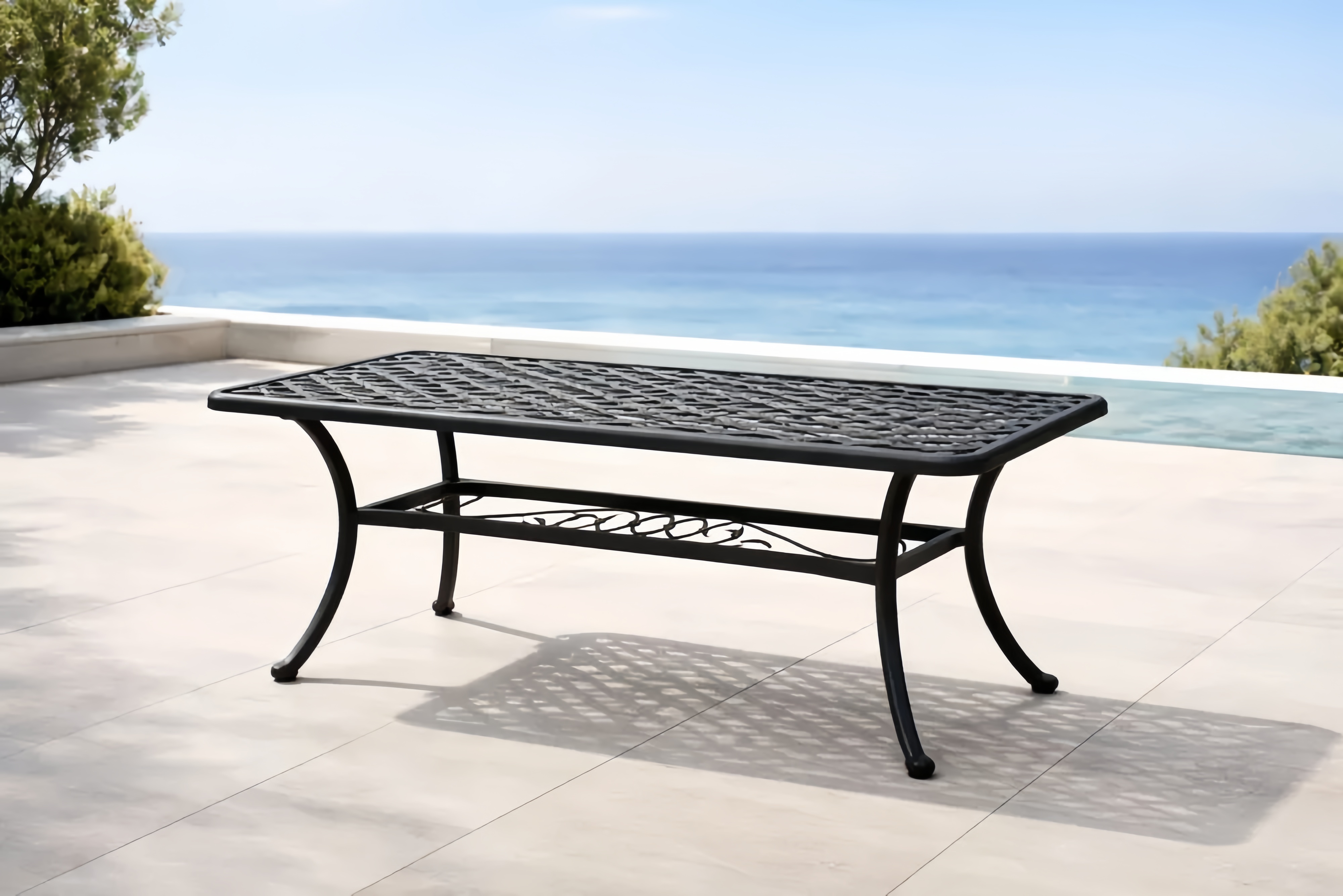 Tavolino da esterno in alluminio nero 150x70x45 cm