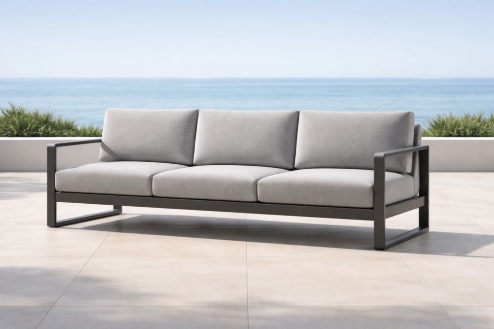 Divano da Esterno a 3 Posti Grigio Metallo Poliestere