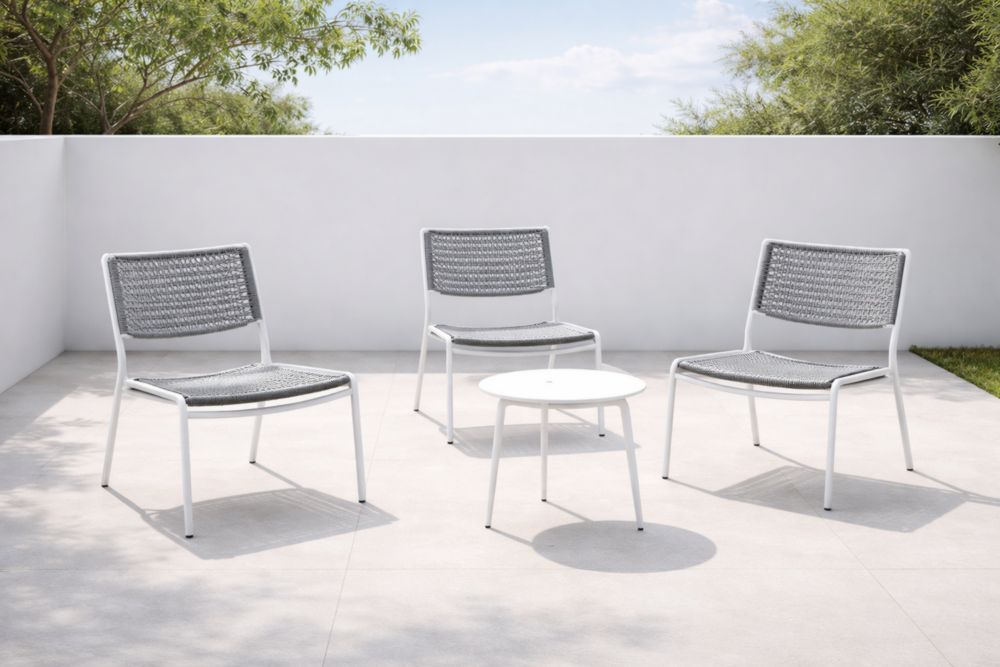 Set da Giardino in Metallo con Sedie e Tavolino Grigio