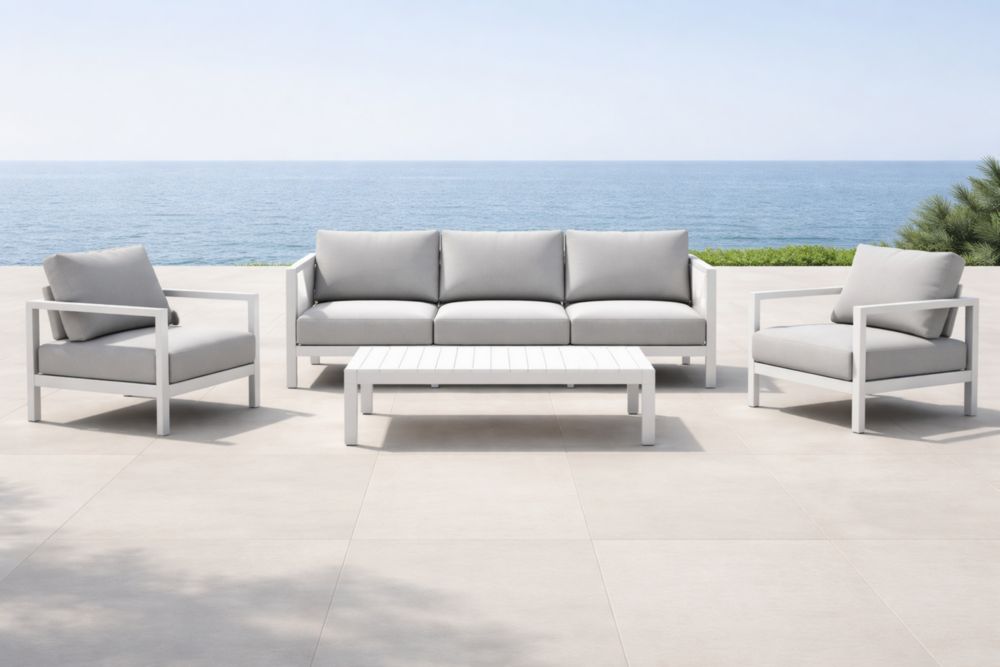 Set Salotto da Esterno in Alluminio Grigio con Cuscini