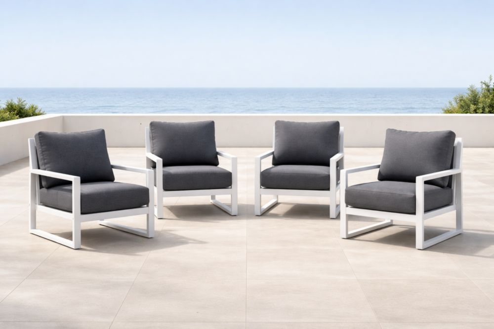 Set di 4 Poltrone da Esterno in Alluminio con Cuscini Grigi